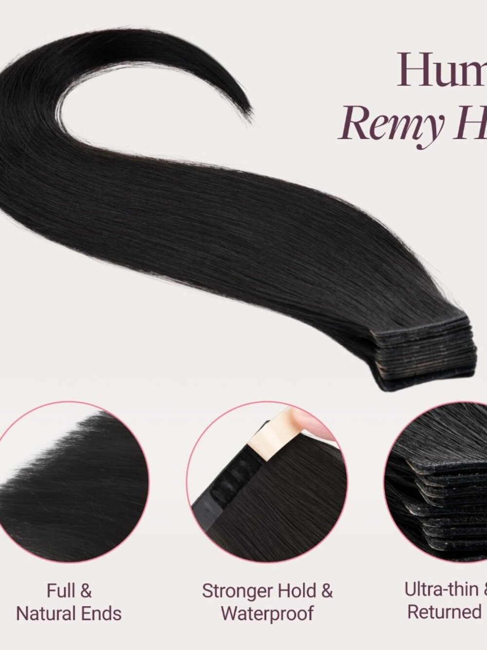GOO GOO Black Tape in Hair Extensions Human Hair - Genius Tape - 16" 50g 20pcs